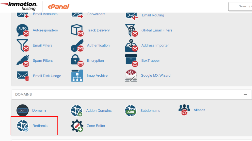 cpanel vers le gestionnaire de fichiers en utilisant l'option rediect pour la redirection joker