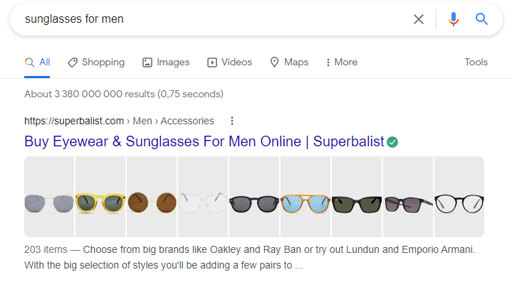kacamata hitam untuk pria di pencarian google
